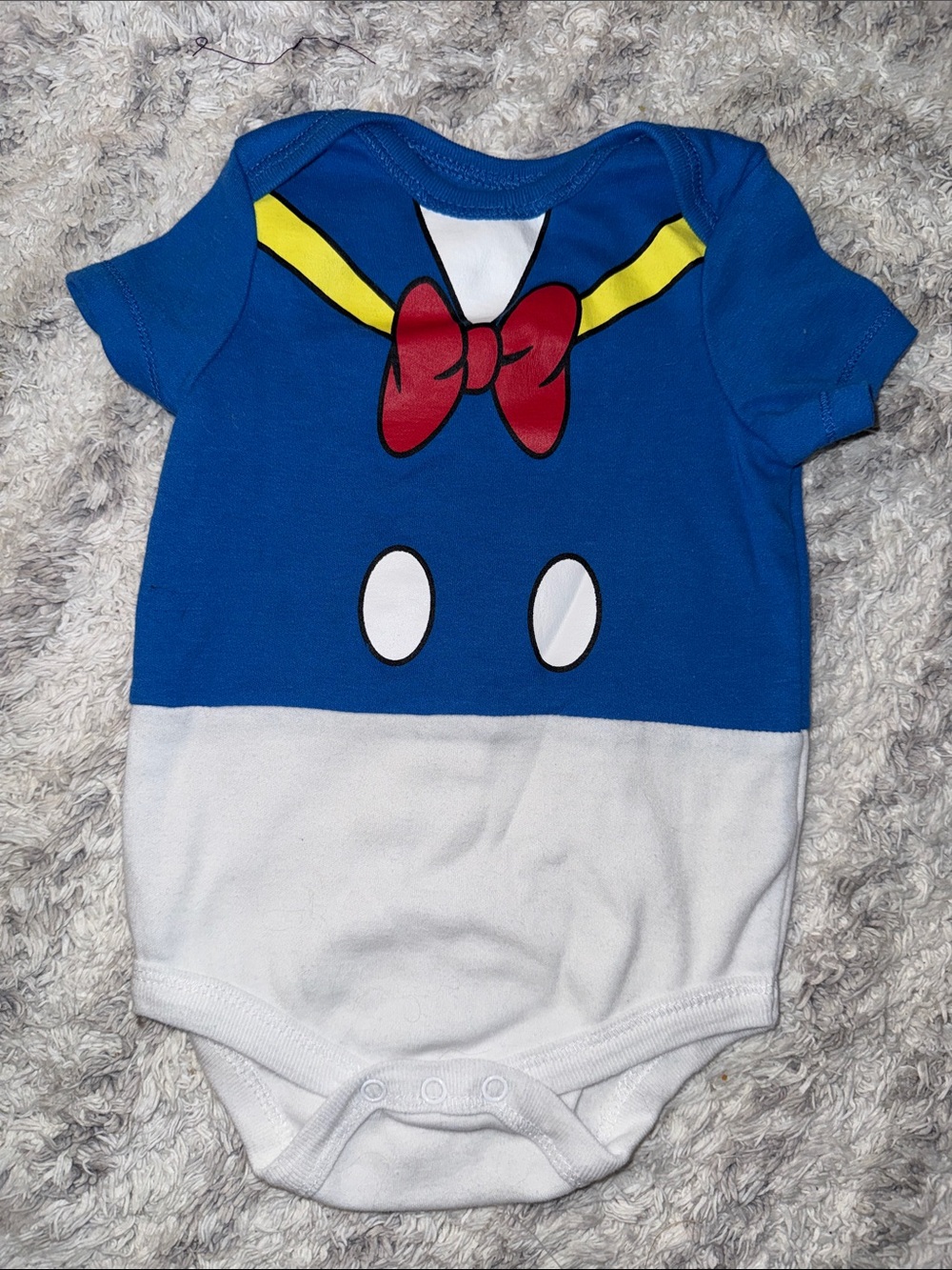 Blue and White Baby Bodysuit with Red Bow Graphic